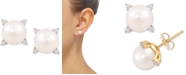 Honora Cultured Freshwater Pearl (8mm) & Diamond (1/8 ct. t.w.) Stud Earrings in 14k Gold